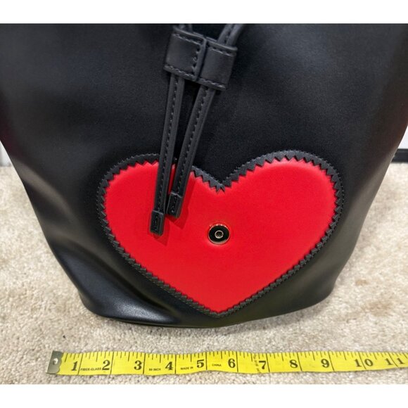 Love Moschino Black & Red Heart Backpack Gold Accent Drawstring & Buckle Closure - Picture 12 of 13